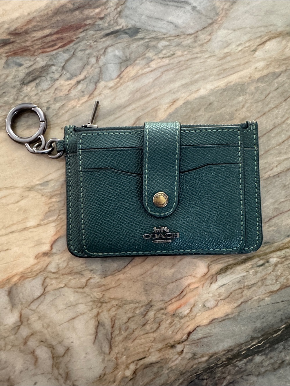 Coach Green Leather Card Holder with Key Ring